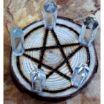 Oak Wooden Pentacle Altar Tile with Five Quartz Points